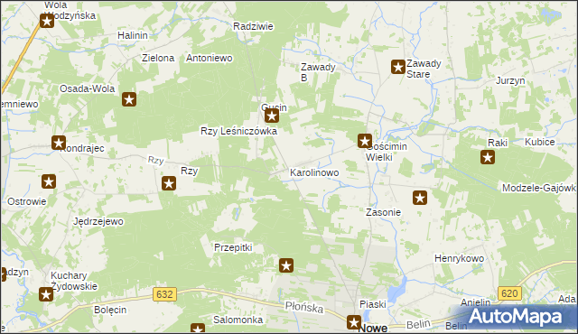 mapa Karolinowo gmina Nowe Miasto, Karolinowo gmina Nowe Miasto na mapie Targeo