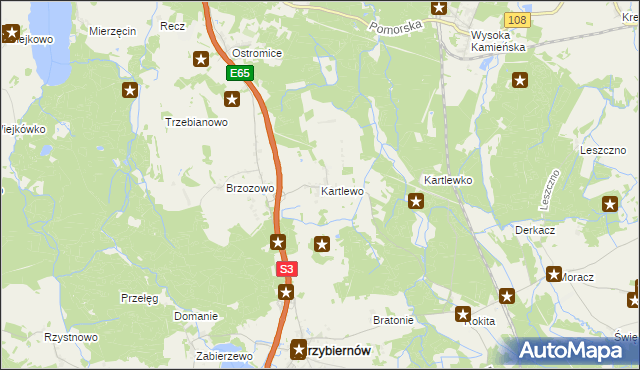 mapa Kartlewo gmina Przybiernów, Kartlewo gmina Przybiernów na mapie Targeo