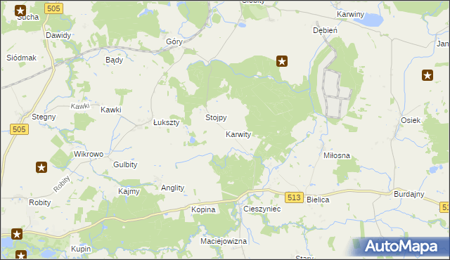 mapa Karwity, Karwity na mapie Targeo