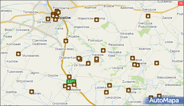 mapa Karwów gmina Opatów, Karwów gmina Opatów na mapie Targeo