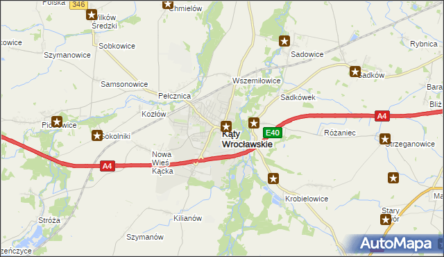 mapa Kąty Wrocławskie, Kąty Wrocławskie na mapie Targeo