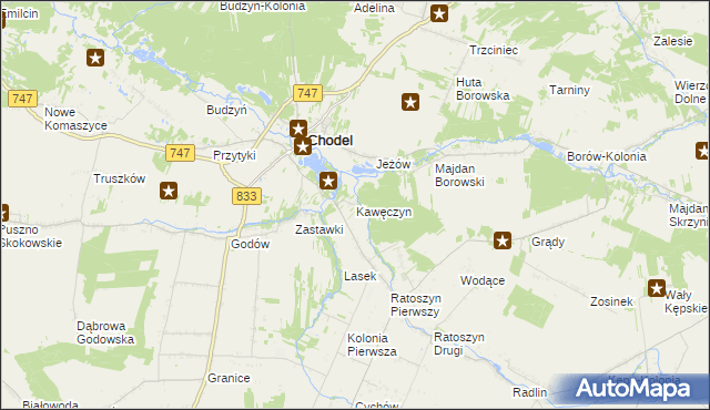 mapa Kawęczyn gmina Chodel, Kawęczyn gmina Chodel na mapie Targeo