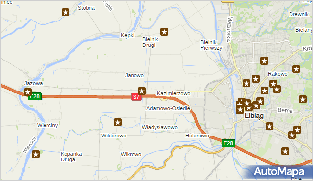 mapa Kazimierzowo gmina Elbląg, Kazimierzowo gmina Elbląg na mapie Targeo
