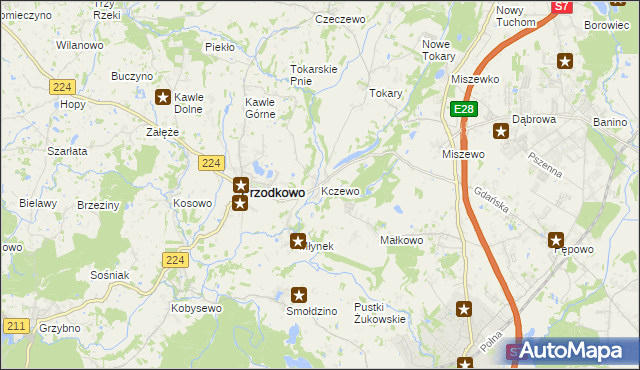 mapa Kczewo gmina Przodkowo, Kczewo gmina Przodkowo na mapie Targeo
