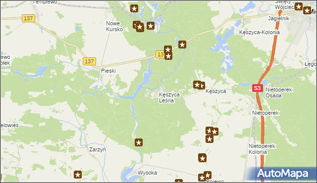 mapa Kęszyca Leśna, Kęszyca Leśna na mapie Targeo
