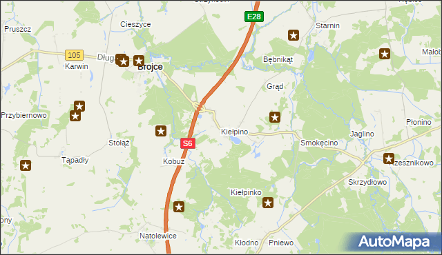 mapa Kiełpino gmina Brojce, Kiełpino gmina Brojce na mapie Targeo