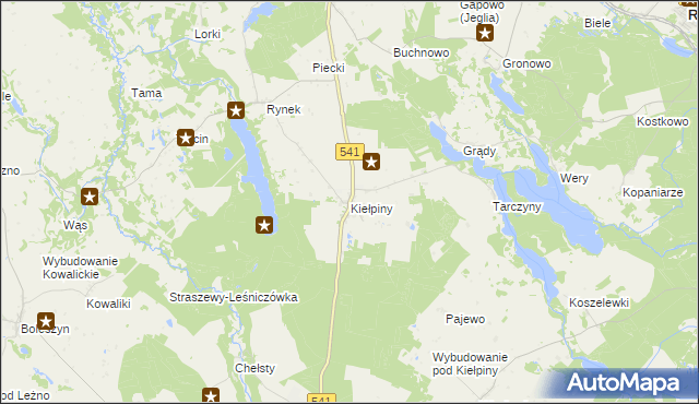 mapa Kiełpiny gmina Lidzbark, Kiełpiny gmina Lidzbark na mapie Targeo