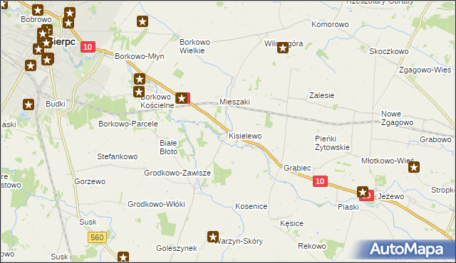 mapa Kisielewo gmina Sierpc, Kisielewo gmina Sierpc na mapie Targeo