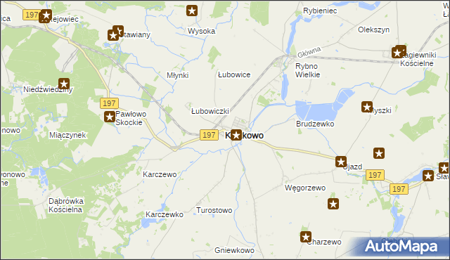 mapa Kiszkowo powiat gnieźnieński, Kiszkowo powiat gnieźnieński na mapie Targeo