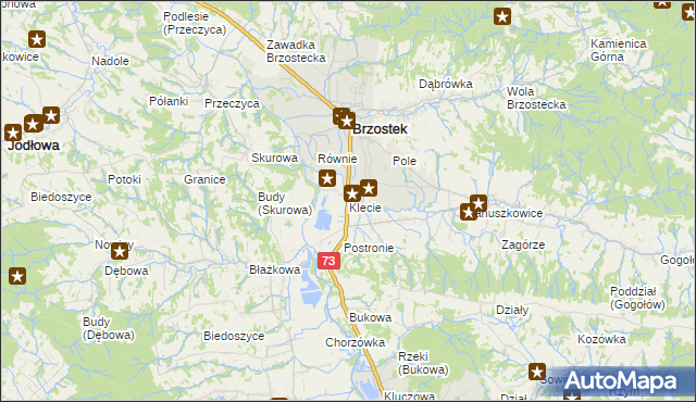 mapa Klecie gmina Brzostek, Klecie gmina Brzostek na mapie Targeo