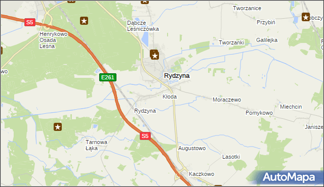 mapa Kłoda gmina Rydzyna, Kłoda gmina Rydzyna na mapie Targeo