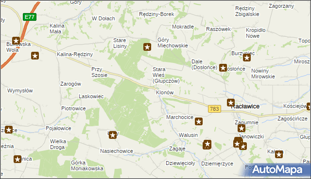 mapa Klonów gmina Racławice, Klonów gmina Racławice na mapie Targeo