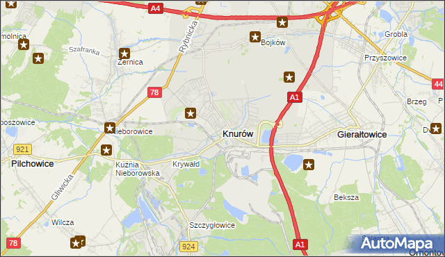 mapa Knurów powiat gliwicki, Knurów powiat gliwicki na mapie Targeo