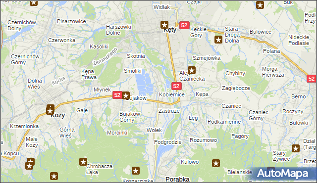 mapa Kobiernice, Kobiernice na mapie Targeo