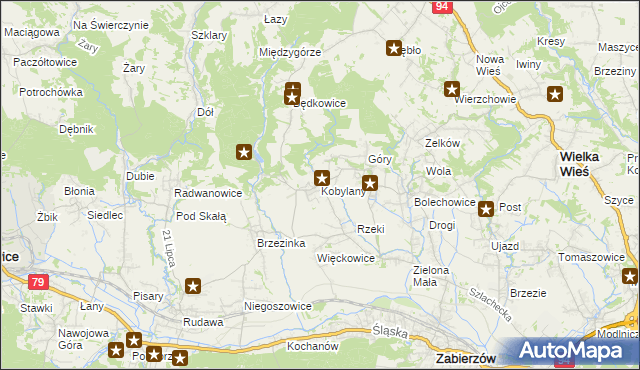 mapa Kobylany gmina Zabierzów, Kobylany gmina Zabierzów na mapie Targeo