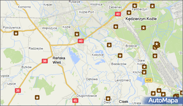 mapa Kobylice gmina Cisek, Kobylice gmina Cisek na mapie Targeo