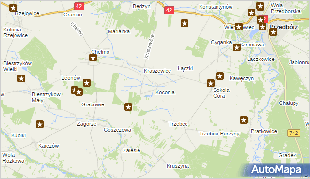 mapa Koconia, Koconia na mapie Targeo