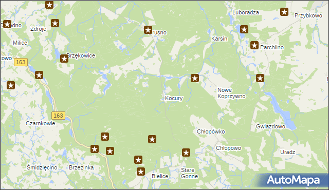 mapa Kocury gmina Połczyn-Zdrój, Kocury gmina Połczyn-Zdrój na mapie Targeo