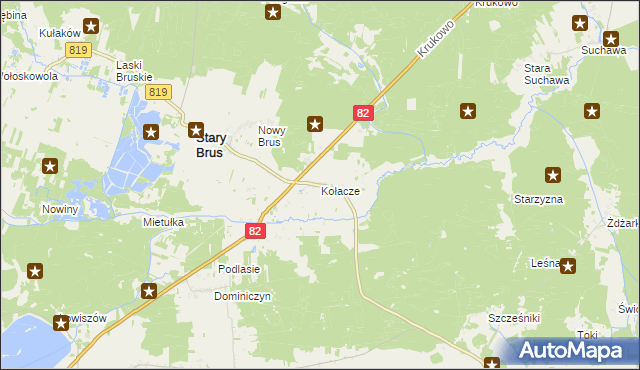 mapa Kołacze gmina Stary Brus, Kołacze gmina Stary Brus na mapie Targeo