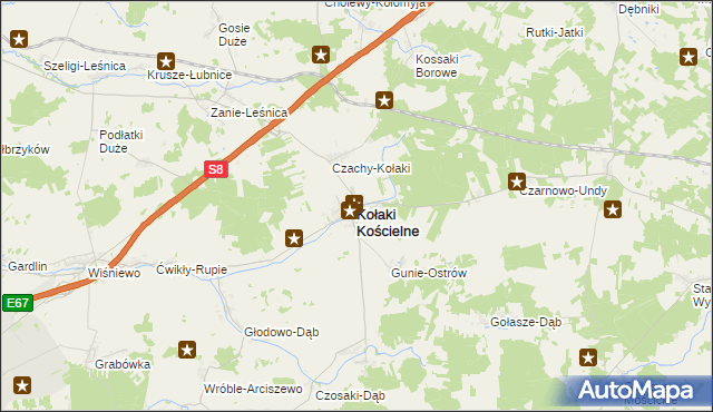 mapa Kołaki Kościelne, Kołaki Kościelne na mapie Targeo
