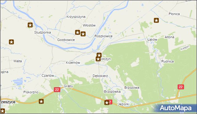 mapa Kołczyn gmina Krzeszyce, Kołczyn gmina Krzeszyce na mapie Targeo