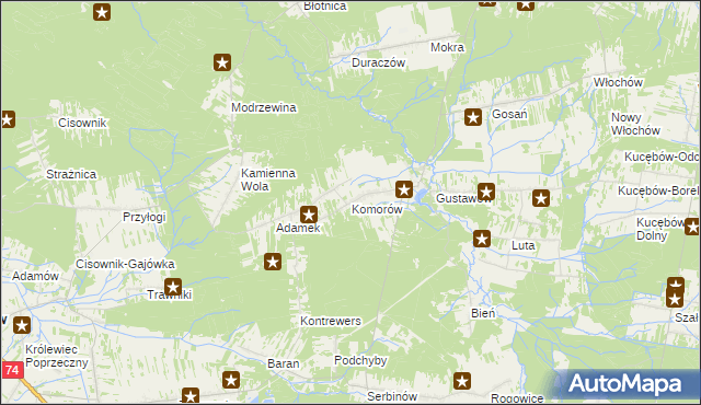 mapa Komorów gmina Stąporków, Komorów gmina Stąporków na mapie Targeo