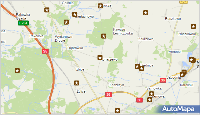 mapa Konarzewo gmina Rawicz, Konarzewo gmina Rawicz na mapie Targeo