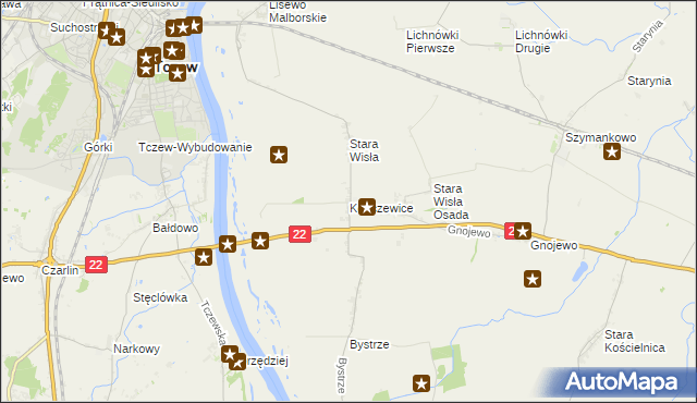 mapa Kończewice gmina Miłoradz, Kończewice gmina Miłoradz na mapie Targeo
