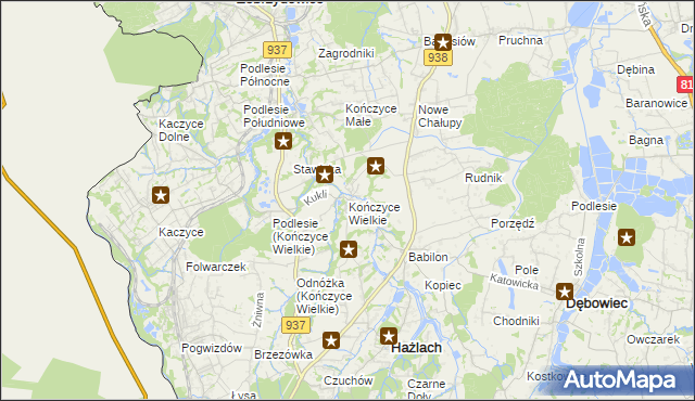 mapa Kończyce Wielkie, Kończyce Wielkie na mapie Targeo