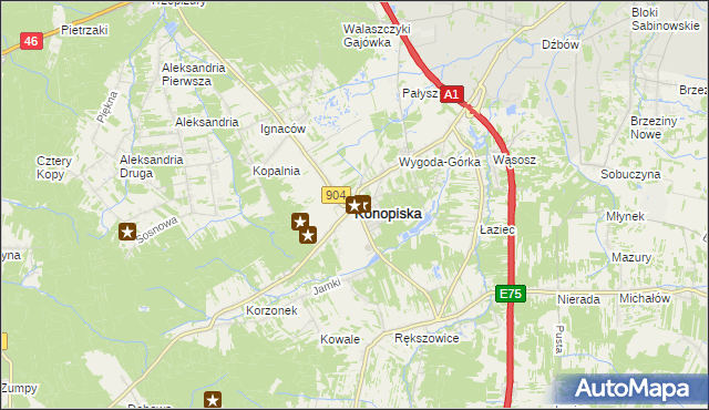 mapa Konopiska powiat częstochowski, Konopiska powiat częstochowski na mapie Targeo