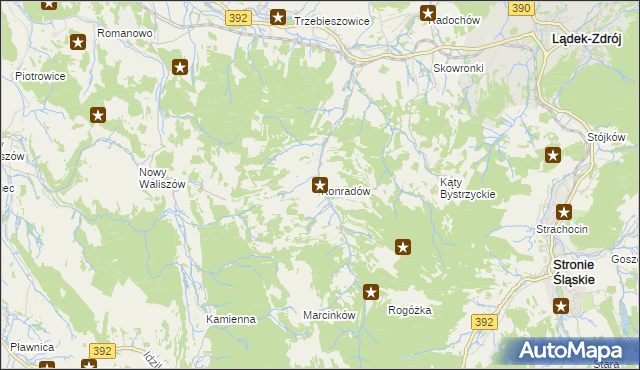 mapa Konradów gmina Lądek-Zdrój, Konradów gmina Lądek-Zdrój na mapie Targeo