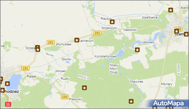 mapa Konstantynowo gmina Chodzież, Konstantynowo gmina Chodzież na mapie Targeo