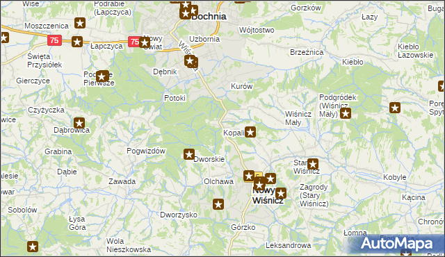 mapa Kopaliny gmina Nowy Wiśnicz, Kopaliny gmina Nowy Wiśnicz na mapie Targeo