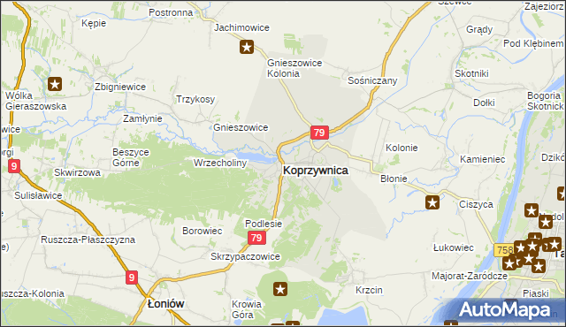 mapa Koprzywnica powiat sandomierski, Koprzywnica powiat sandomierski na mapie Targeo