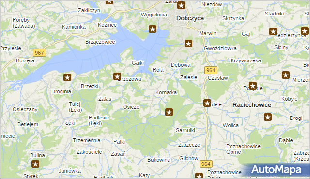 mapa Kornatka gmina Dobczyce, Kornatka gmina Dobczyce na mapie Targeo