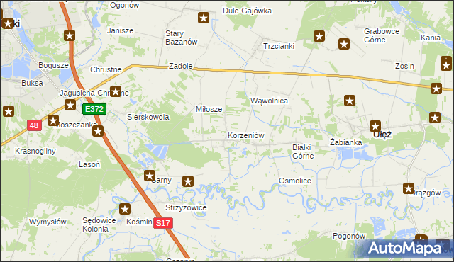 mapa Korzeniów gmina Ułęż, Korzeniów gmina Ułęż na mapie Targeo