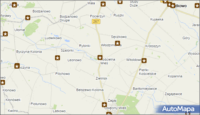 mapa Kościelna Wieś gmina Osięciny, Kościelna Wieś gmina Osięciny na mapie Targeo