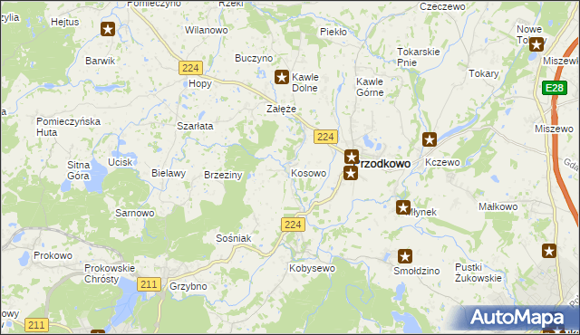 mapa Kosowo gmina Przodkowo, Kosowo gmina Przodkowo na mapie Targeo