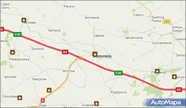 mapa Kostomłoty powiat średzki, Kostomłoty powiat średzki na mapie Targeo