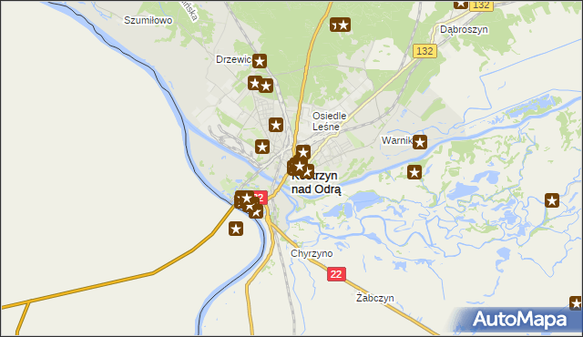 mapa Kostrzyn nad Odrą, Kostrzyn nad Odrą na mapie Targeo