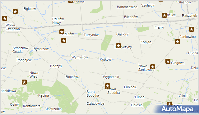 mapa Kotków gmina Grabów, Kotków gmina Grabów na mapie Targeo