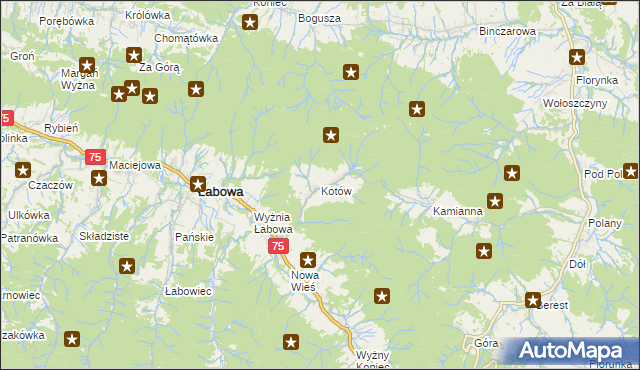 mapa Kotów gmina Łabowa, Kotów gmina Łabowa na mapie Targeo