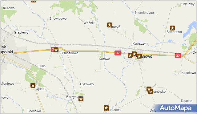 mapa Kotowo gmina Granowo, Kotowo gmina Granowo na mapie Targeo