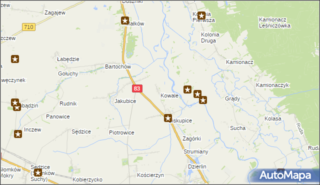 mapa Kowale gmina Sieradz, Kowale gmina Sieradz na mapie Targeo
