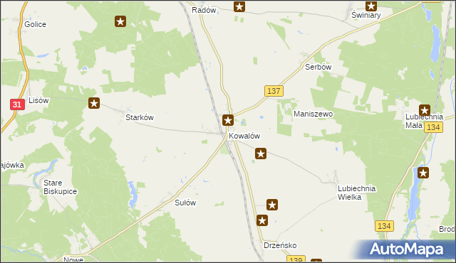 mapa Kowalów gmina Rzepin, Kowalów gmina Rzepin na mapie Targeo
