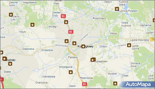 mapa Koziegłowy powiat myszkowski, Koziegłowy powiat myszkowski na mapie Targeo