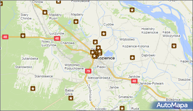 mapa Kozienice, Kozienice na mapie Targeo