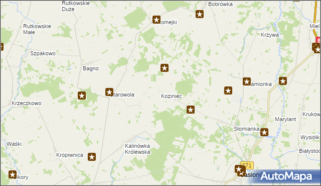 mapa Koziniec gmina Jasionówka, Koziniec gmina Jasionówka na mapie Targeo