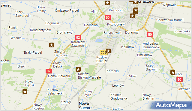 mapa Kozłów Biskupi, Kozłów Biskupi na mapie Targeo