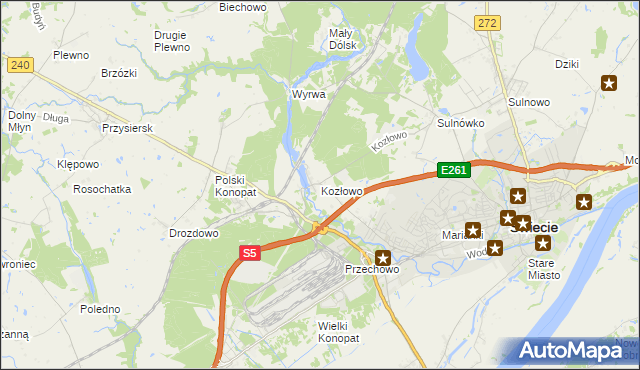 mapa Kozłowo gmina Świecie, Kozłowo gmina Świecie na mapie Targeo